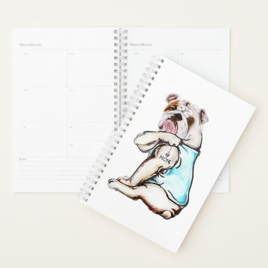 Bulldog Dog Tattoo Ik hou van mam Planner (Display)