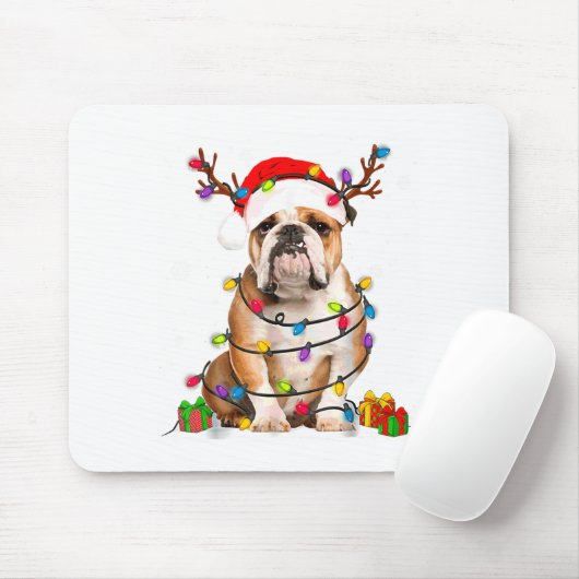 Bulldog Dog Tree Christmas Lights Xmas Pajama  Muismat (Met muis)