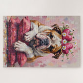 Bulldog Dog Valentine's Day Heart Ribbon Crown Legpuzzel (Horizontaal)