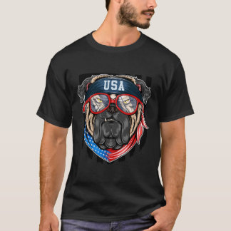 Bulldog Dog with USA Flag Bandana No 216 T-shirt