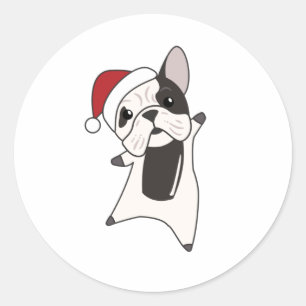 Bulldog Dogs Merry KerstWinter Animals Ronde Sticker