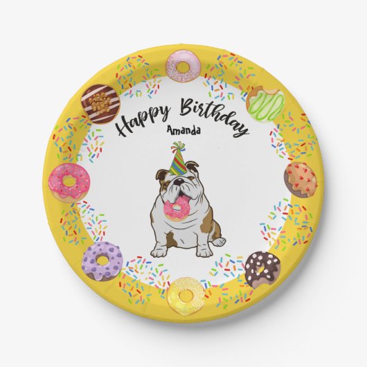 Bulldog Donuts Birthday Party Paper Bord (Voorkant)