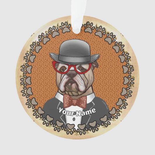 Bulldog draagt een bril ornament (voorkant)
