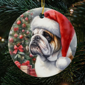 Bulldog Draagt een kerstmuts Keramisch Ornament