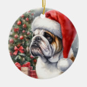 Bulldog Draagt een kerstmuts Keramisch Ornament (Voorkant)