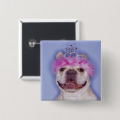Bulldog draagt tiara vierkante button 5,1 cm (Voorkant /achterkant)
