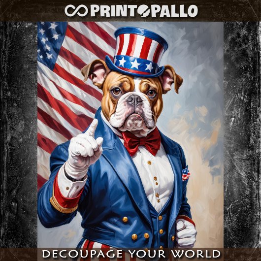 Bulldog dressed like Uncle Sam with USA flag - Tissuepapier