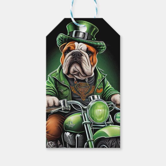 Bulldog Driving Bike St. Patrick's Day Cadeaulabel (Voorkant)