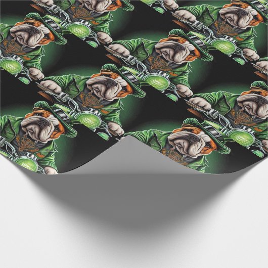 Bulldog Driving Bike St. Patrick's Day Cadeaupapier (Hoek)