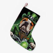 Bulldog Driving Bike St. Patrick's Day Kleine Kerstsok (Voorkant (Hangend))