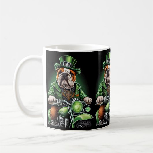 Bulldog Driving Bike St. Patrick's Day Koffiemok (Links)