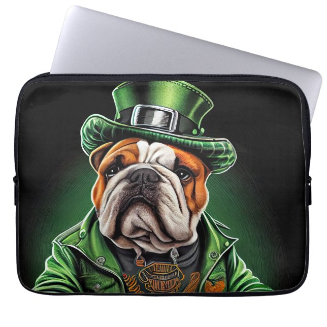 Bulldog Driving Bike St. Patrick's Day Laptop Sleeve (Voorkant)
