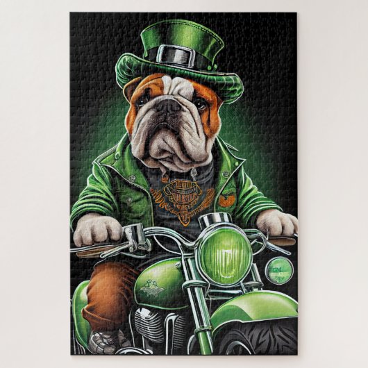 Bulldog Driving Bike St. Patrick's Day Legpuzzel (Verticaal)