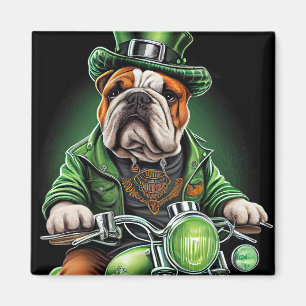 Bulldog Driving Bike St. Patrick's Day Magneet