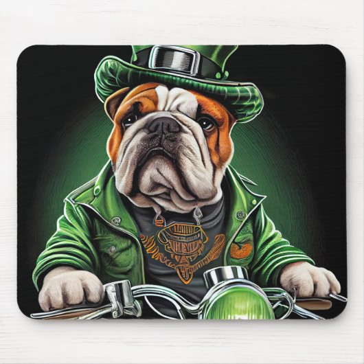 Bulldog Driving Bike St. Patrick's Day Muismat (Voorkant)