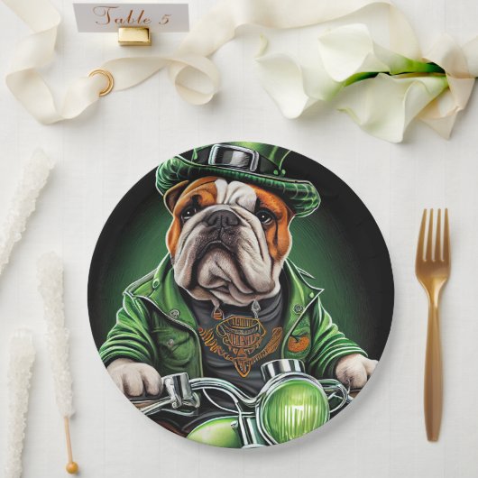 Bulldog Driving Bike St. Patrick's Day Papieren Bordje (Huwelijk)