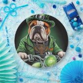 Bulldog Driving Bike St. Patrick's Day Papieren Bordje (Feest)