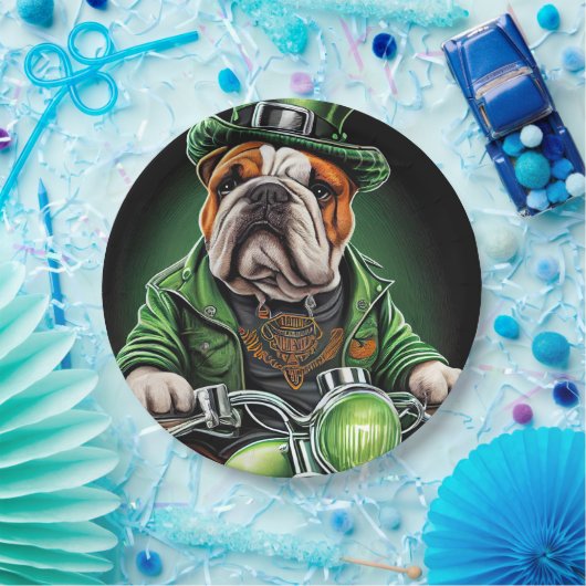 Bulldog Driving Bike St. Patrick's Day Papieren Bordje (Feest)