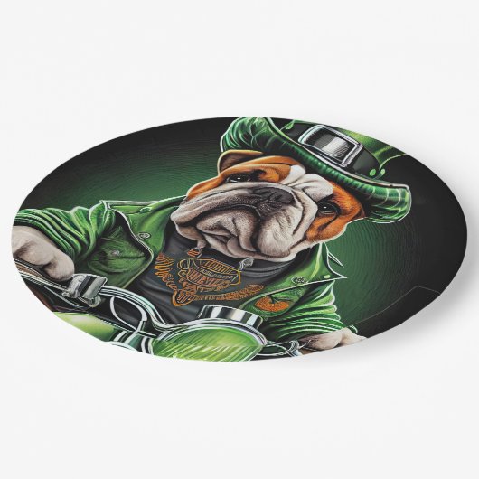 Bulldog Driving Bike St. Patrick's Day Papieren Bordje (Gekanteld)