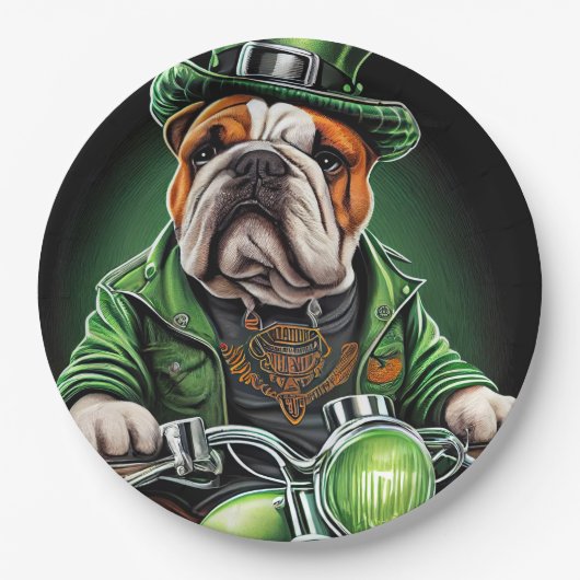 Bulldog Driving Bike St. Patrick's Day Papieren Bordje (Voorkant)