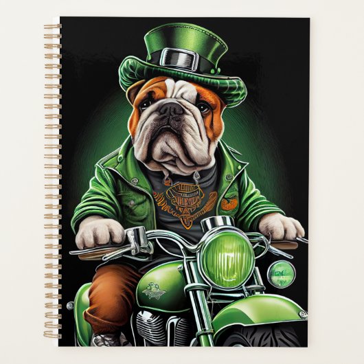 Bulldog Driving Bike St. Patrick's Day Planner (Voorkant)