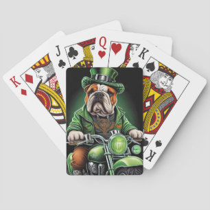 Bulldog Driving Bike St. Patrick's Day Pokerkaarten