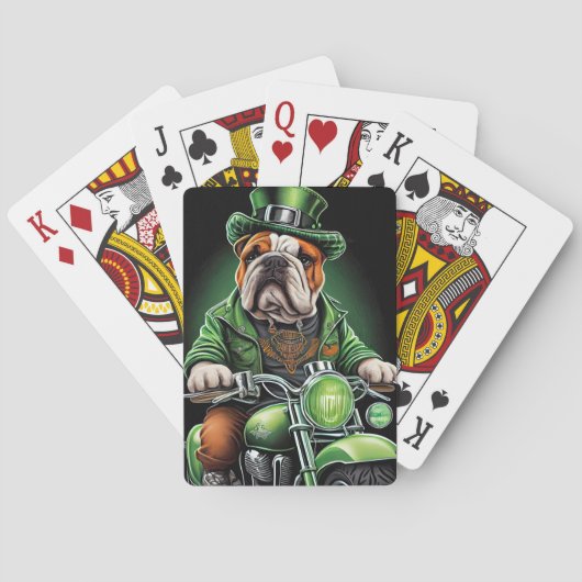 Bulldog Driving Bike St. Patrick's Day Pokerkaarten (Achterkant)