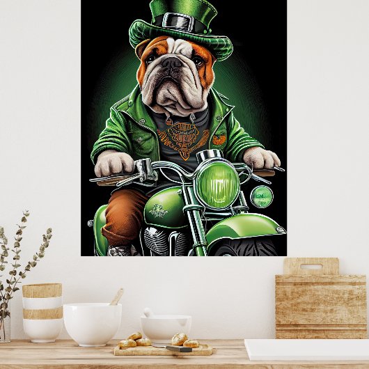 Bulldog Driving Bike St. Patrick's Day Poster (Keuken)
