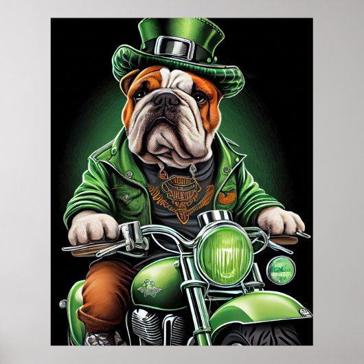 Bulldog Driving Bike St. Patrick's Day Poster (Voorkant)