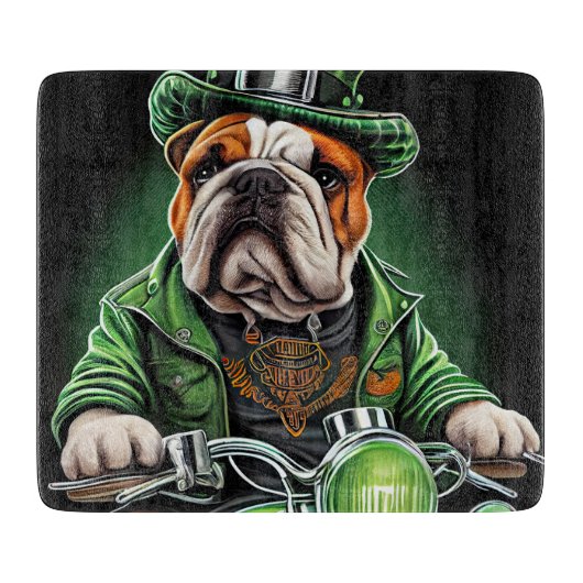 Bulldog Driving Bike St. Patrick's Day Snijplank (Voorkant)