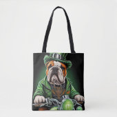 Bulldog Driving Bike St. Patrick's Day Tote Bag (Voorkant)