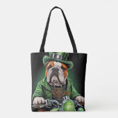 Bulldog Driving Bike St. Patrick's Day Tote Bag (Achterkant)