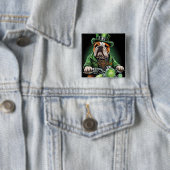 Bulldog Driving Bike St. Patrick's Day Vierkante Button 5,1 Cm (In situ)