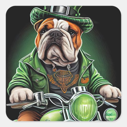 Bulldog Driving Bike St. Patrick's Day Vierkante Sticker (Voorkant)