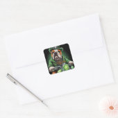 Bulldog Driving Bike St. Patrick's Day Vierkante Sticker (Envelop)