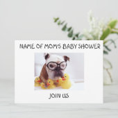 BULLDOG EN RUBBER DUCKIES BABY SHOWER INVITATIE KAART (Staand voorkant)