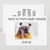 BULLDOG EN RUBBER DUCKIES BABY SHOWER INVITATIE KAART (Voorkant / Achterkant)