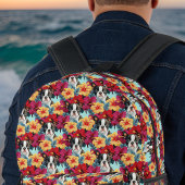 Bulldog en tropisch rood Sinaasappel Hibiscus Patt Bedrukte Rugzak