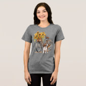 Bulldog en zonnebloem fiets Tri-Blend shirt (Voorkant volledig)