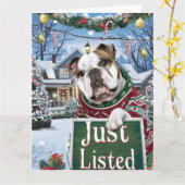 Bulldog Feestelijke makelaar Kerstmis Kaart (Gele Bloem)