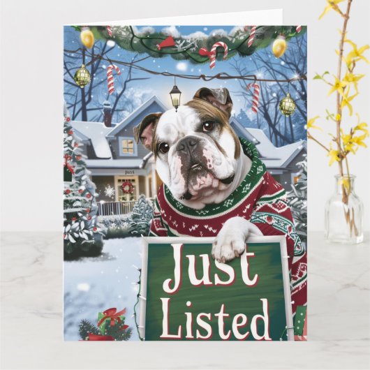 Bulldog Feestelijke makelaar Kerstmis Kaart (Gele Bloem)
