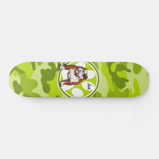 Bulldog; felgroene camo, camouflage persoonlijk skateboard (Horizontaal)