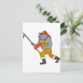 Bulldog Firefighter Pike Pole Fire Ax Tekening Briefkaart (Staand voorkant)