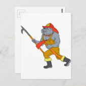 Bulldog Firefighter Pike Pole Fire Ax Tekening Briefkaart (Voorkant / Achterkant)