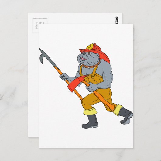 Bulldog Firefighter Pike Pole Fire Ax Tekening Briefkaart (Voorkant / Achterkant)