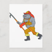 Bulldog Firefighter Pike Pole Fire Ax Tekening Briefkaart (Voorkant)