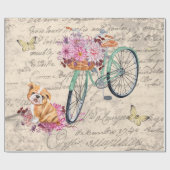  Bulldog Floral Bicycle Ephemera Ontkoppeling Cadeaupapier (Vlak)