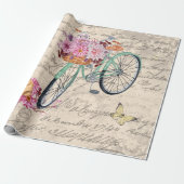 Bulldog Floral Bicycle Ephemera Ontkoppeling Cadeaupapier (Uitgerold)