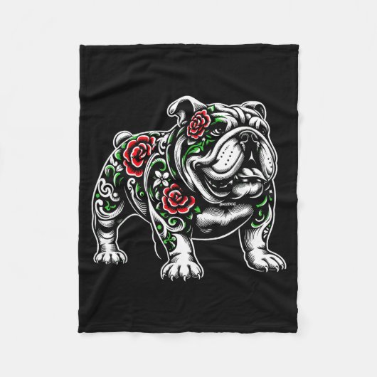 Bulldog Floral Red Rose Mens Womens  Fleece Deken (Voorkant)
