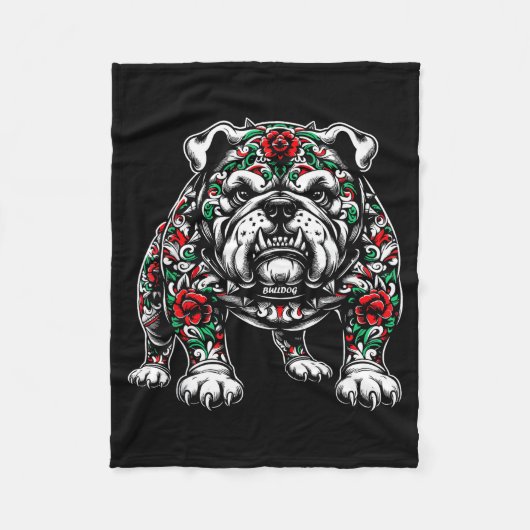 Bulldog Floral Red Rose Mens Womens  Fleece Deken (Voorkant)